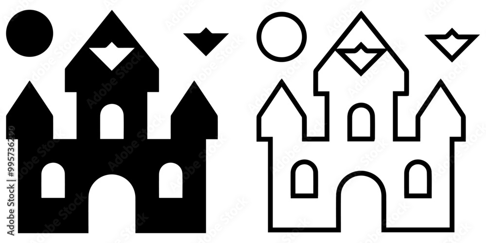 Dracula's Castle Icon Set For Halloween. Dracula's Castle Icon Set For Halloween.