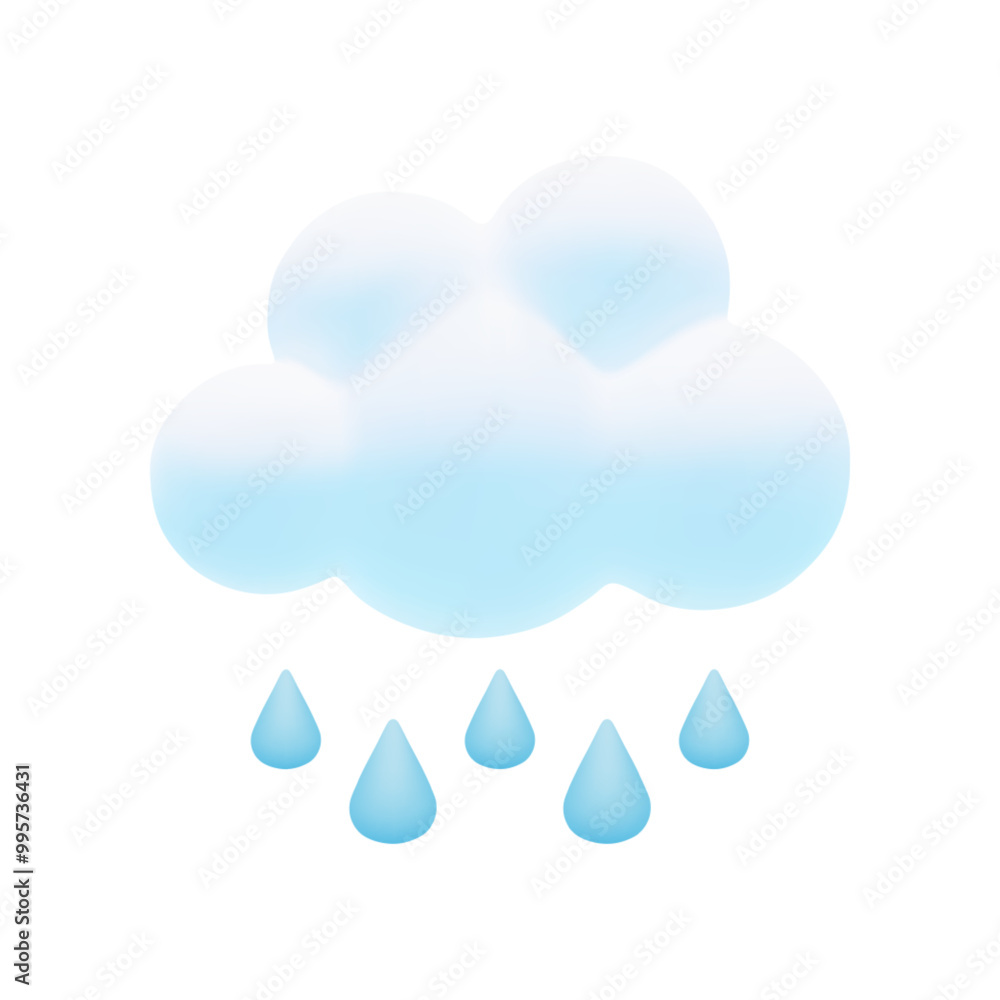 Vector cartoon 3d rainy weather icon. Cute 3d render of cloud with rain drops, trendy meteorology concept. Forecast illustration for design, game, web site, logo, weather app Vector cartoon 3d rainy weather icon. Cute 3d render of cloud with rain drops, trendy meteorology concept. Forecast illustration for design, game, web site, logo, weather app