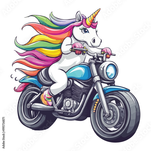 Vector Cartoon unicorn riding motorcycle