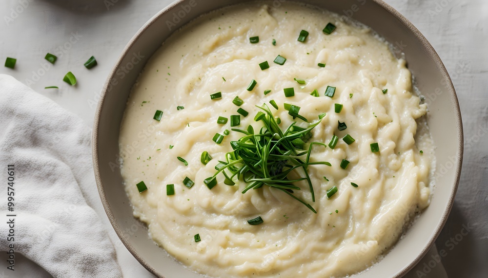 A comforting bowl of creamy grits with cheese and chives, Ai Generated A comforting bowl of creamy grits with cheese and chives, Ai Generated