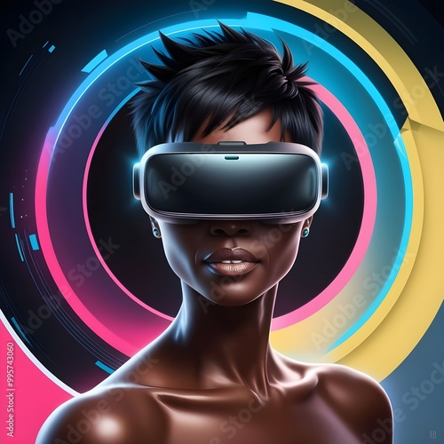 a depiction of a woman donning a virtual reality headset,generative ai