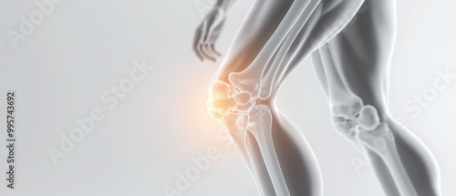 3D Render of Knee Pain with Close-up and Full-body View in Medical Illustration Style on Clean White Background