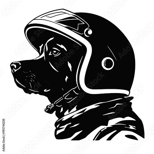 black and white illustration of a dog Aviator With Pilot Cap & Goggles