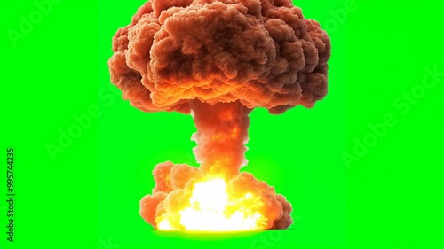 Nuclear bomb is exploding violently smoke exploded into a mushroom cloud with a green screen background