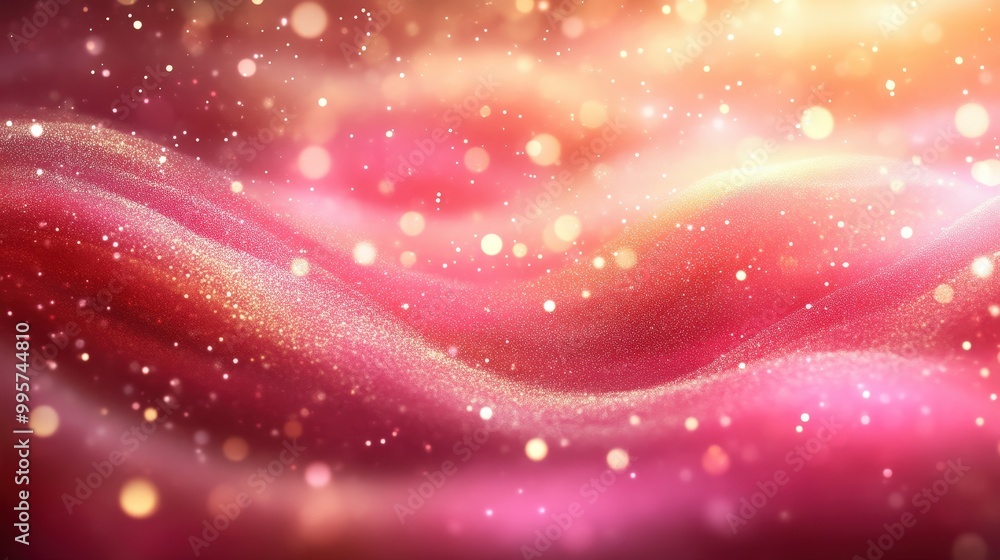 Vibrant Pink And Gold Waves With Glowing Light Particles Vibrant Pink And Gold Waves With Glowing Light Particles