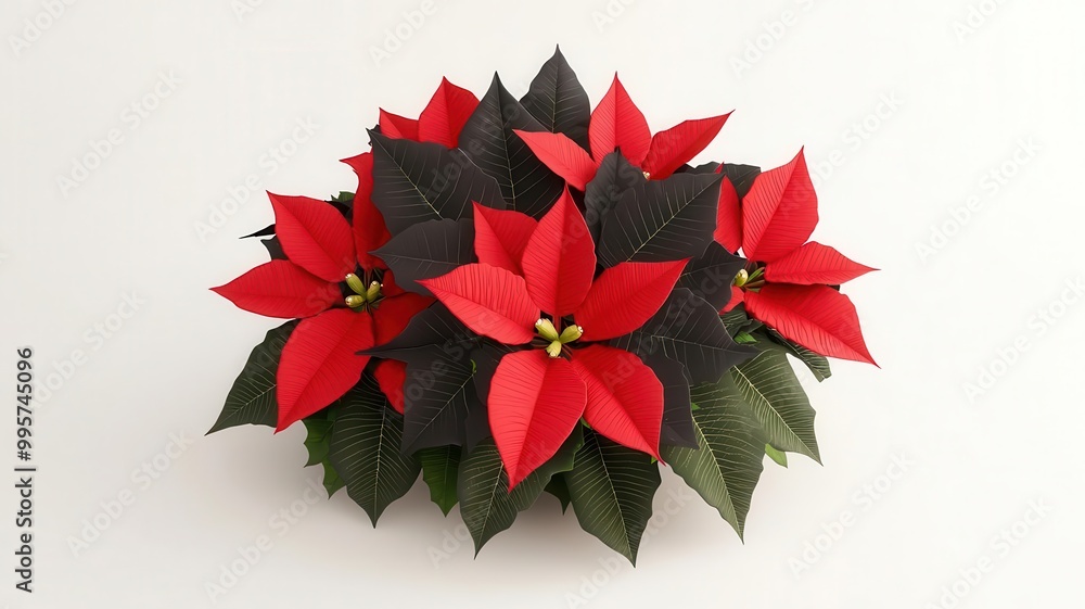 Red and black poinsettias arranged in a festive Christmas bouquet, 3D illustration Red and black poinsettias arranged in a festive Christmas bouquet, 3D illustration
