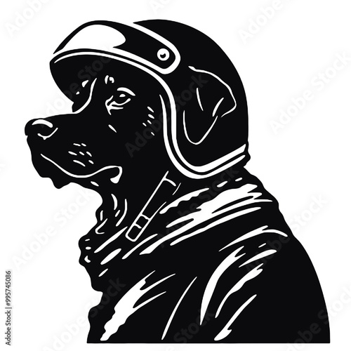 black and white illustration of a dog Aviator With Pilot Cap & Goggles