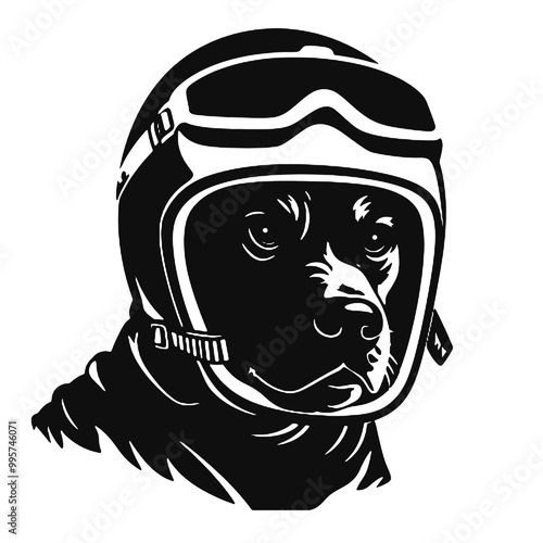 black and white portrait of a dog  Aviator With Pilot Cap & Goggles