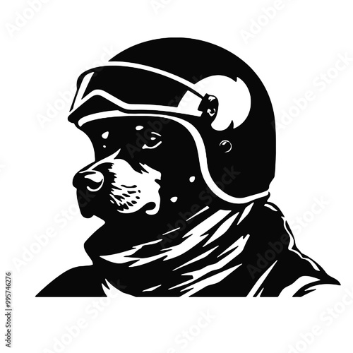 black and white portrait of a dog  Aviator With Pilot Cap & Goggles