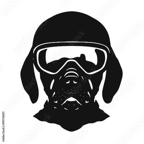 black and white portrait of a dog  Aviator With Pilot Cap & Goggles