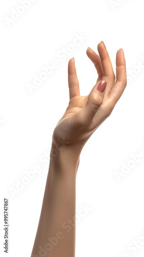 close-up of woman's arms and hands open gesture facing up isolated on white background