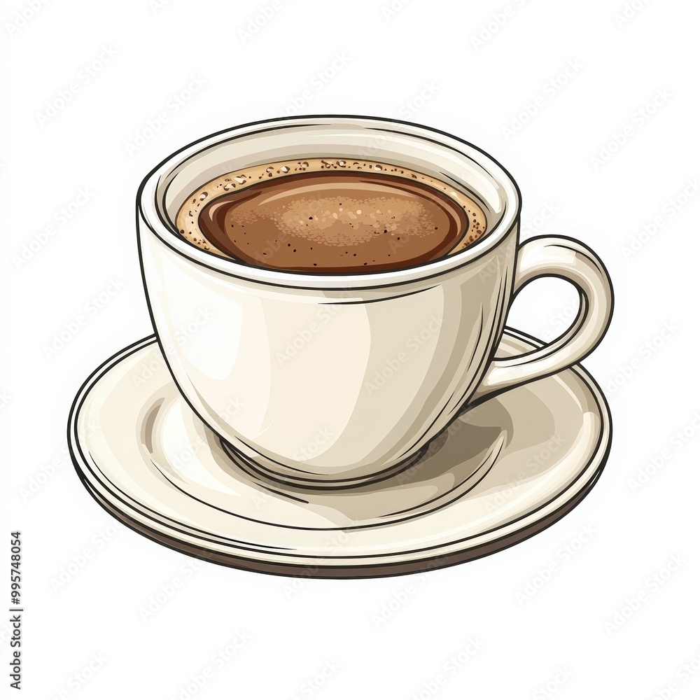 Cup of coffee on saucer, white isolate background. Cup of coffee on saucer, white isolate background.