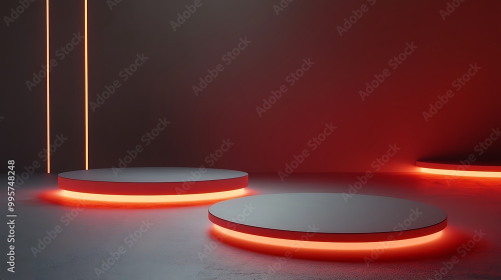 Minimalist Abstract Architecture with Pastel and Neon Lighting Featuring Geometric Shapes, Circular Platforms, and Soft Shadows for Futuristic and Artistic Stage Design