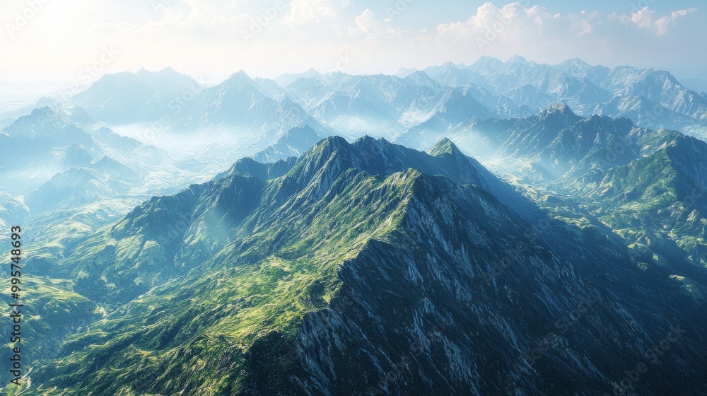 Naklejka premium A panoramic view from the highest peak. Scenic views on mountain peaks