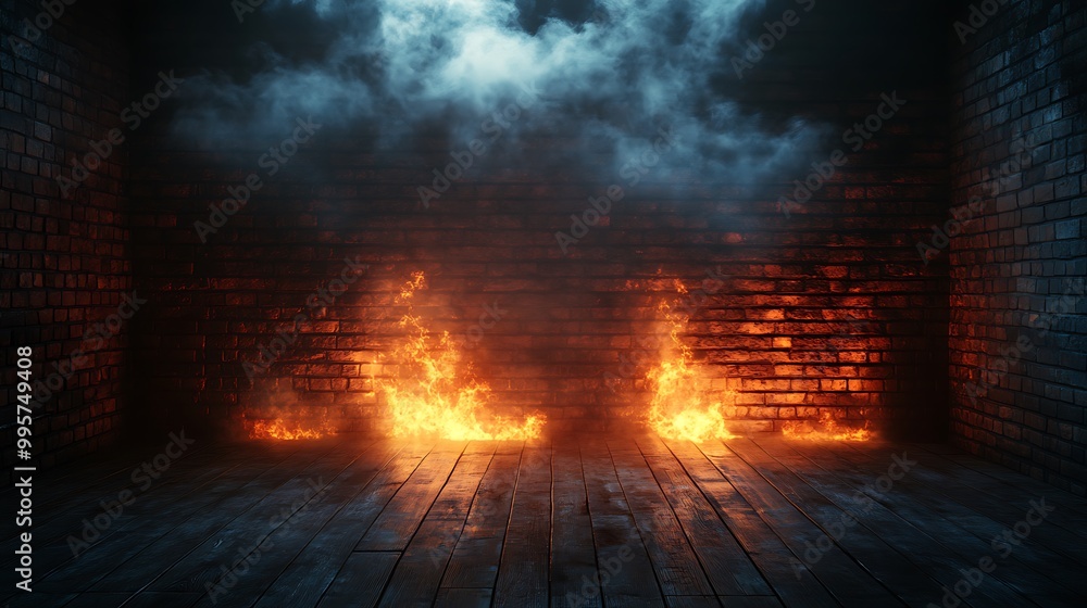 Fototapeta premium Brick Wall with Fog and Lights