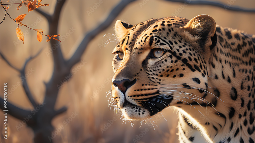 Fototapeta premium Intense Leopard Stare in Natural Habitat