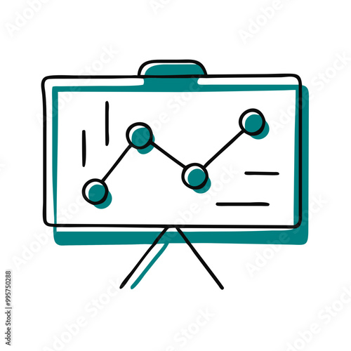 Presentation board with line graph icon, teal and white, business and analytics concept