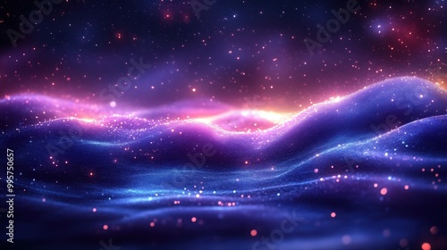 Cosmic Purple And Blue Waves With Sparkling Glow And Ethereal Light