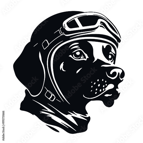 Dog Aviator With Pilot Cap & Goggles silhouette vector illustration transparent background