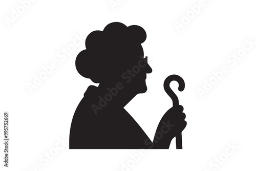 elderly woman Grandma clipart vector silhouette isolated in white background