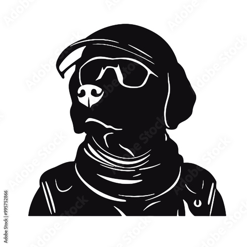 Dog Aviator With Pilot Cap & Goggles silhouette vector illustration transparent background