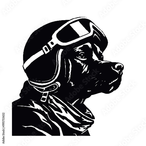 Dog Aviator With Pilot Cap & Goggles silhouette vector illustration transparent background