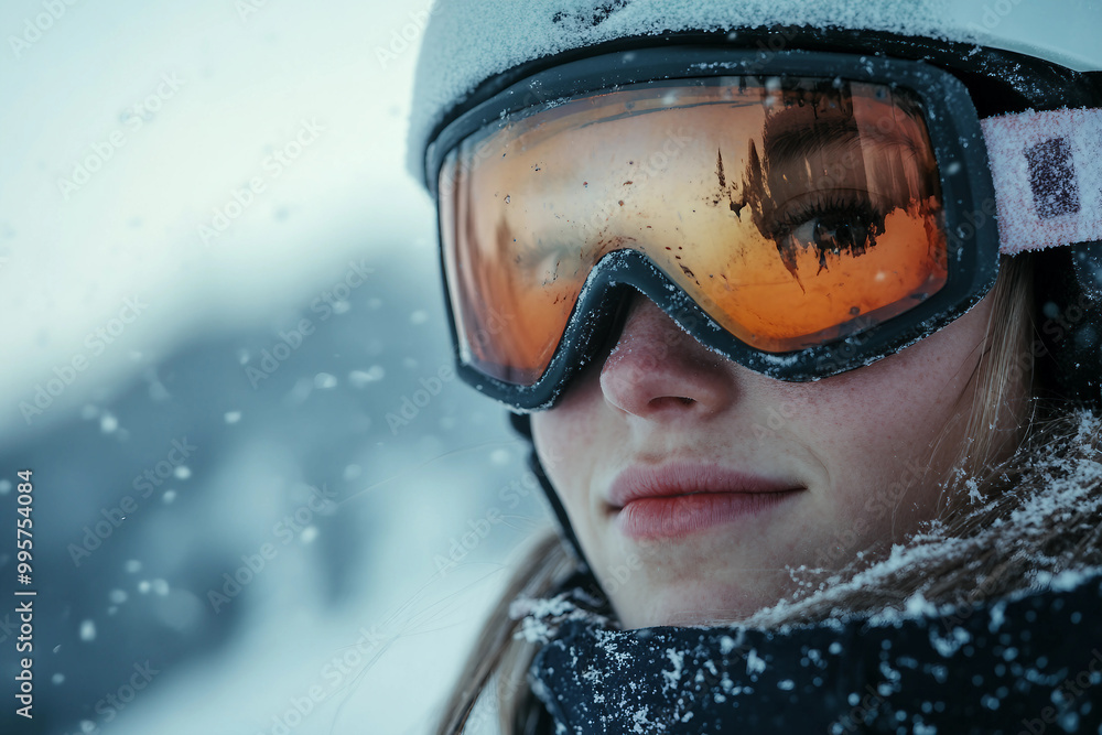 Generative AI image of a woman enjoying a snowy winter resort adventure Generative AI image of a woman enjoying a snowy winter resort adventure