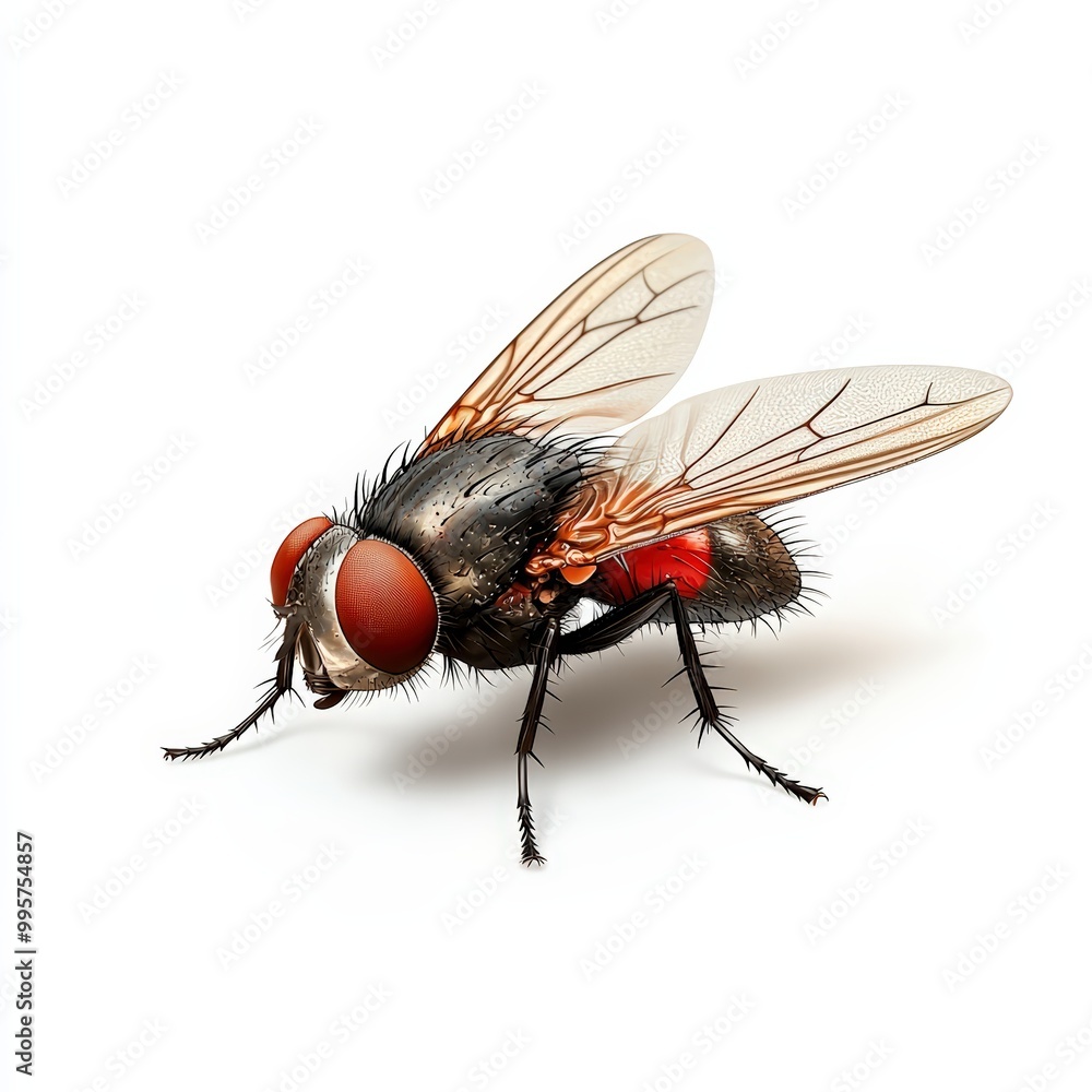 Fototapeta premium Detailed fly illustration on white isolated background.