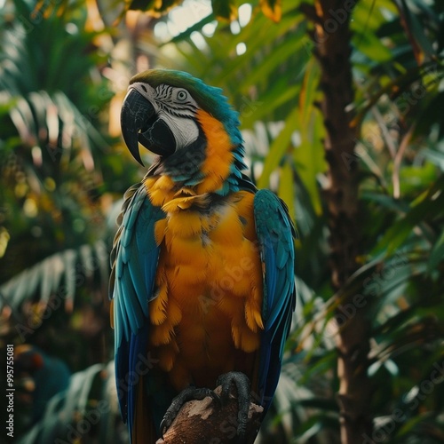 An elegant and big colorful parrot photo