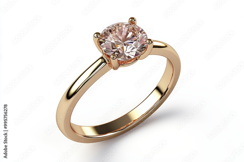 Elegant rose gold ring with a round gemstone, isolated on white background. Elegant rose gold ring with a round gemstone, isolated on white background.