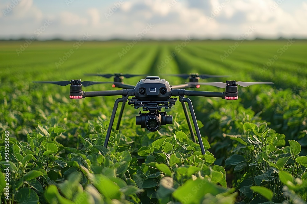 aerial view of sustainable farm with precision agriculture drones spraying organic pesticides on vibrant green soybean fields showcasing modern ecofriendly farming practices aerial view of sustainable farm with precision agriculture drones spraying organic pesticides on vibrant green soybean fields showcasing modern ecofriendly farming practices