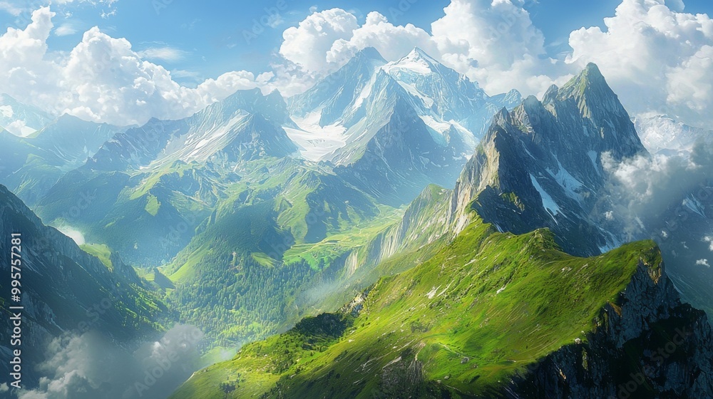 Fototapeta premium A panoramic view from the highest peak. Scenic views on mountain peaks