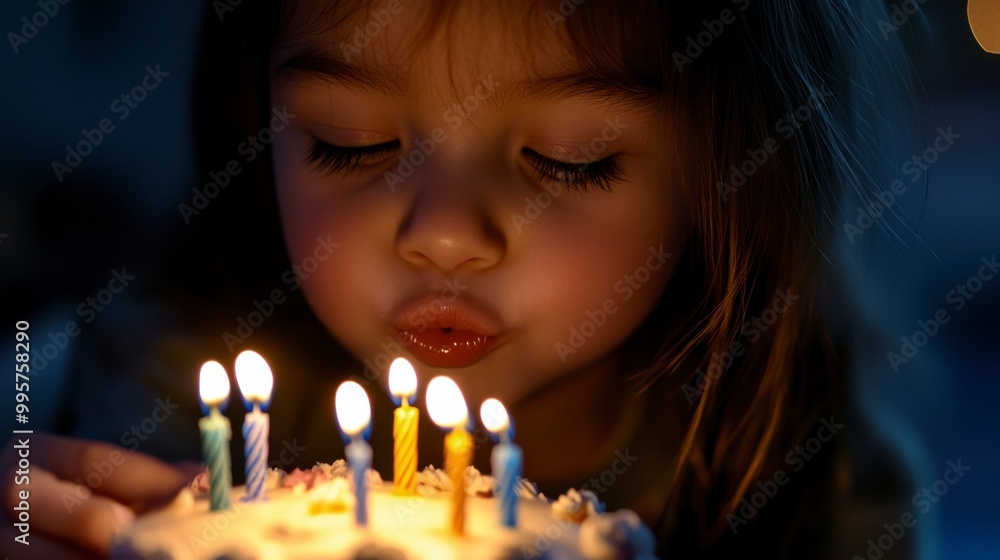 A young girl leans in to blow out the candles on a birthday cake, surrounded by warm, glowing light, capturing a moment of joy and celebration. A young girl leans in to blow out the candles on a birthday cake, surrounded by warm, glowing light, capturing a moment of joy and celebration.