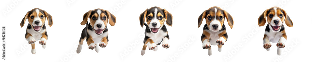 Set of adorable beagle puppies running happily isolated on white background Set of adorable beagle puppies running happily isolated on white background