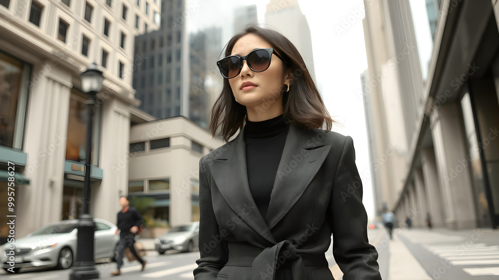 Stylish Woman in Urban Setting Wearing Sunglasses Stylish Woman in Urban Setting Wearing Sunglasses