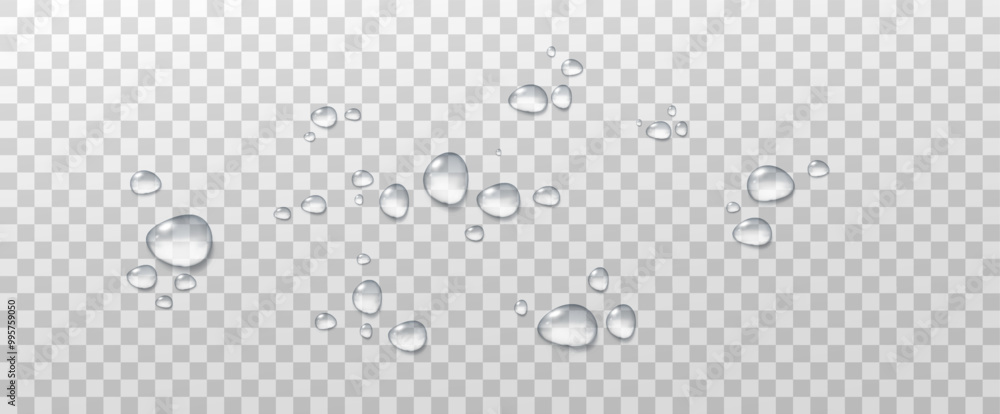 Realistic vector water drops png on a transparent light background ...