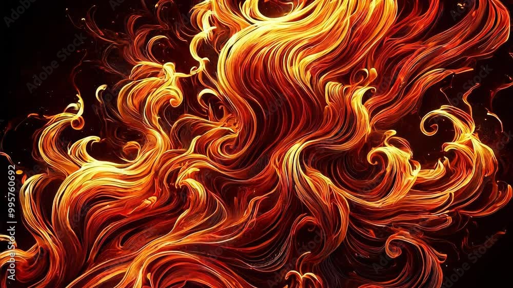 dynamic, flowing flames with deep orange and red hues against a stark black background dynamic, flowing flames with deep orange and red hues against a stark black background