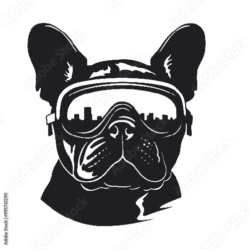 French Bulldog dog wearing aviator sunglasses -silhouette vector illustration transparent background