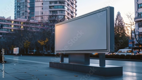 Blank Billboard in Urban Setting at Dusk