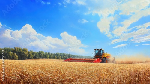 Bountiful Harvest: A Tractor's Journey Through the Golden Wheat Fields