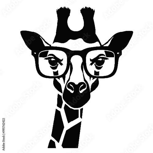 Giraffe Wearing Glasses Vector Black Silhouette Design for T-Shirt