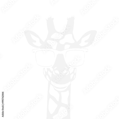 Giraffe Wearing Glasses Vector Black Silhouette Design for T-Shirt