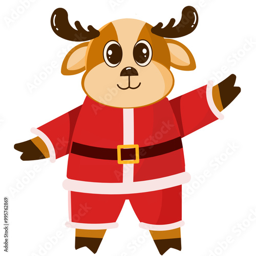 illustration of reindeer animal character with santa claus costume
