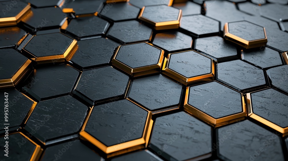 Intricate Mosaic of Metallic Hexagons - Abstract Industrial Design with Varied Texture and Reflections Intricate Mosaic of Metallic Hexagons - Abstract Industrial Design with Varied Texture and Reflections