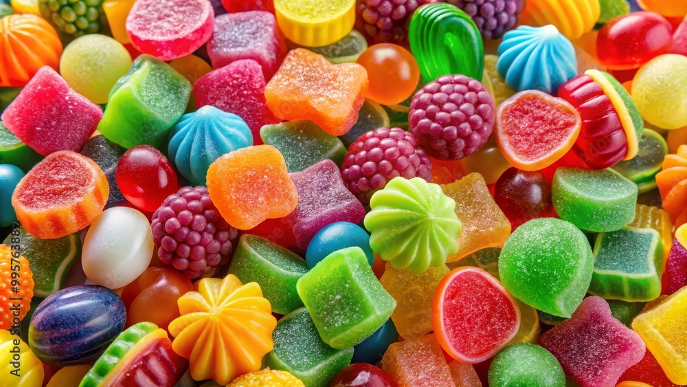 Fototapeta premium Colorful gummy candies are forming a background of different shapes and colors