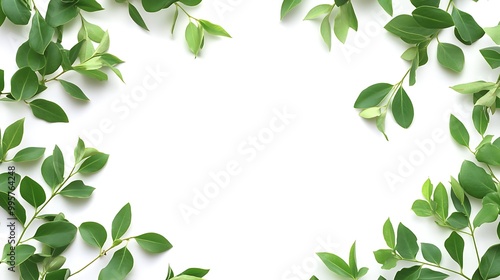 Green Leaves Frame on White Background