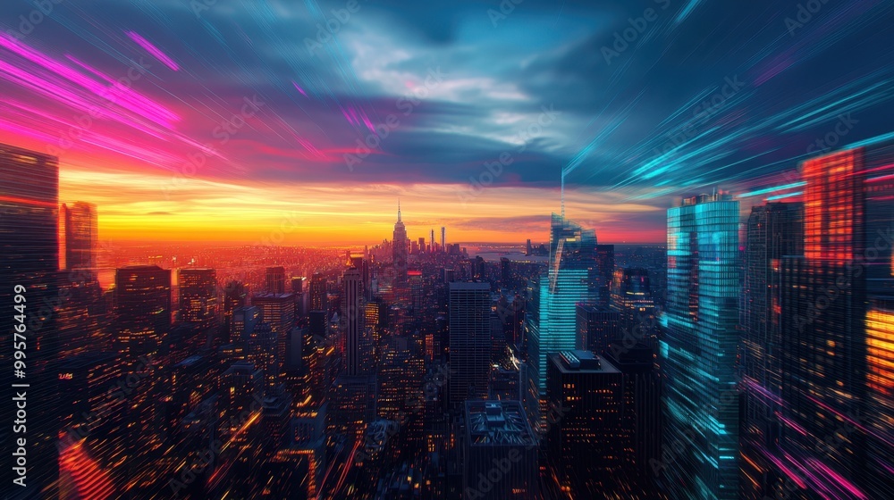 Fototapeta premium The Vibrant City at Sunset