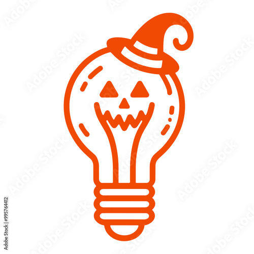 Halloween light bulb wearing a witch hat simple doodle vector sketch