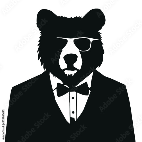 Silhouette portrait of a bear wearing glasses  photo