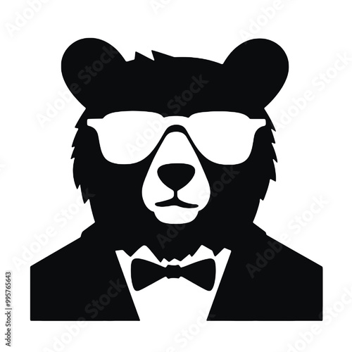 Silhouette portrait of a bear wearing glasses 